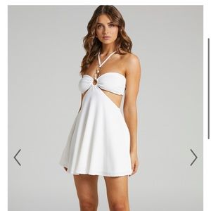 White Amarilly halter neckline ring mini dress SHOWPO